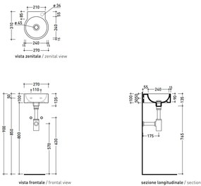 Ceramica Flaminia MINI TWIN Lavamani sospeso cm 27 con piano rubinetteria senza troppopieno in ceramica bianco