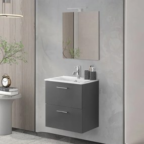 Mobile bagno sospeso 60 antracite lucido con lavabo e specchio   Miami
