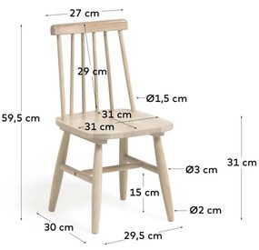 Kave Home - Sedia per bambini Tressia legno massiccio caucciÃ¹ con finitura naturale