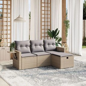 Set divano da giardino 4 pz con cuscini beige misto polyrattan