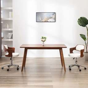 Sedia Da Ufficio Girevole Bianca İn Legno Piegato E Similpelle /