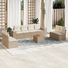 Set divano da giardino 9 pz con cuscini beige in polyrattan