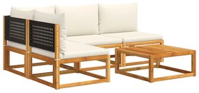 Set divano da giardino 5 pz con cuscini legno massello acacia