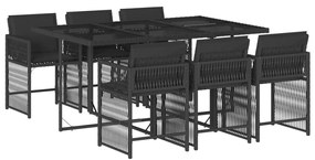 Set da pranzo da giardino 7 pz nero con cuscini in polyrattan