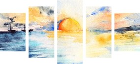 Quadri 5 pezzi – Tramonto brillante sul mare