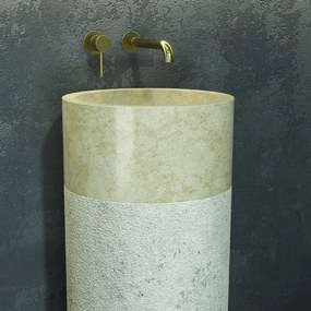 Kamalu - lavabo da terra in marmo colore cream bocciardato altezza 92cm litos-bc40