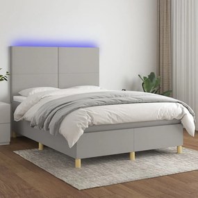 Letto a molle materasso e led grigio chiaro 140x190 cm tessuto