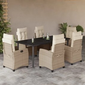 Set da pranzo da giardino 7 pz con cuscini beige in polyrattan