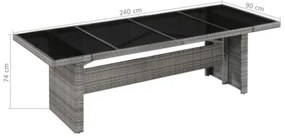 Tavolo da Giardino 240x90x74 cm in Polyrattan e Vetro