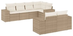 Set Divani da Giardino 7 pz con Cuscini Beige in Polyrattan