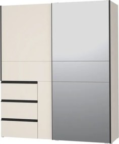 Armadio Guardaroba Scorrevole Con Specchio 170x60x200 Cm 3 Cassetti Winn Sabbia
