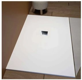 Piatto doccia in mineralmarmo 80x100 cm bianco effetto pietra con griglia e piletta sifonata