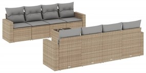 Set divano da giardino 9 pz con cuscini beige in polyrattan