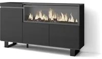 Credenza, Mobile, Cucina, 160, 3 Porte, Camino elettrico XXL, Design industriale, Nero RF3285