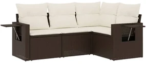Set divano da giardino 4 pz con cuscini marrone in polyrattan