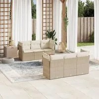 Set Divani da Giardino 7 pz con Cuscini Beige in Polyrattan 3223489