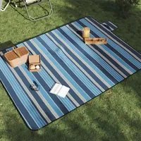 Tovaglia Picnic Pieghevole Onde Blu e Bianco 200x150 cm Velluto 4004206