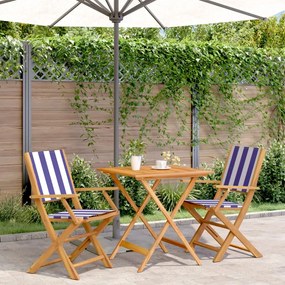 Set Da Bistrot 3pz Blu E Bianco İn Tessuto E Legno Massello /