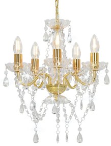 Lampadario Con Perline Di Cristallo Dorato Tondo 5 E14 /