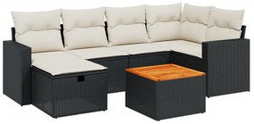 Set divani da giardino con cuscini 7pz nero polyrattan