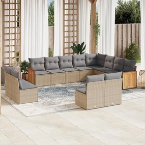 Set divani da giardino 12 pz con cuscini beige in polyrattan