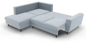 Divano angolare azzurro allungabile e con contenitore (con penisola a sinistra/a L) con rivestimento in velluto Kyoto – Cosmopolitan Design