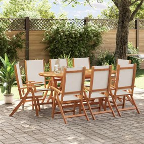 Set Pranzo Da Giardino 9pz Legno Massello Di Acacia E Textilene /