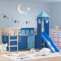 Letto a Soppalco con Torre Bambini Blu 90x190cm Massello Pino 3207082