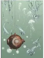 Edmond Petit Carta da parati Nautilus/ Méduses/ Nénuphars - Nautilus gauche - Aqua