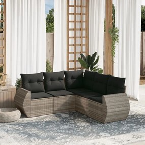 Set divano da giardino 5pz con cuscini grigio chiaro polyrattan