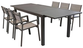 DEXTER - set tavolo in alluminio cm 160/240 x 90 x 75 h con 6 poltrone Aulus