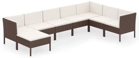 Set Divani da Giardino 8 pz con Cuscini in Polyrattan Marrone