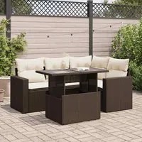 Set Divano da Giardino 5 pz con Cuscini Marrone in Polyrattan 3326314