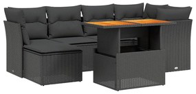 Set divani da giardino con cuscini 7pz nero polyrattan