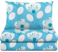 Completo letto singolo azzurro fiori bianchi