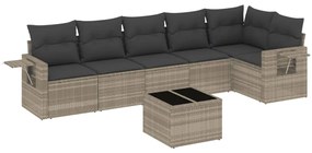 Set divani da giardino 7pz con cuscini grigio chiaro polyrattan