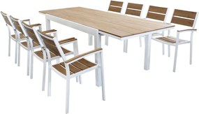 VIDUUS - set tavolo in alluminio e polywood cm 160/240 x 95 x 75 h con 8 poltrone Viduus