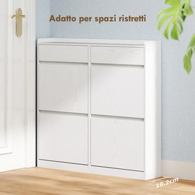 Scarpiera Slim 98x19,2x95,3 cm con 4 Ante a Ribalta e 2 Cassetti in Legno Bianco...