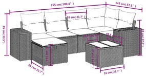 Set divani da giardino 7 pz con cuscini grigio in polyrattan