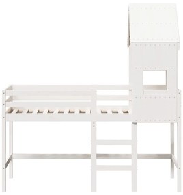 Letto soppalco con scala e tetto bianco 90x190 cm massello pino