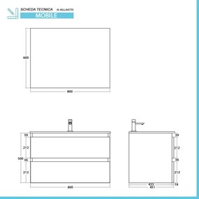 Mobile bagno sospeso 80 cm bianco e rovere con cassetti soft-close Kleo