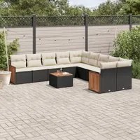 Set Divani da Giardino 11 pz con Cuscini in Polyrattan Nero 3228037