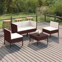 Set Divani da Giardino 5 pz con Cuscini in Polyrattan Marrone 3094339