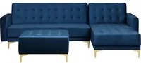 Divano letto ad angolo in tessuto trapuntato velluto blu navy a forma di L componibile a 4 posti con ottomana chaise longue versione sinistra