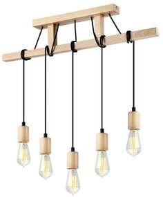 Lampada a sospensione in legno per 5 lampadine Leon - LAMKUR