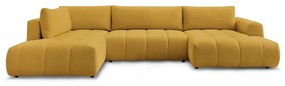 Divano angolare color senape allungabile e con contenitore (penisola a sinistra/a U) con rivestimento in ciniglia Fuji – Bobochic Paris