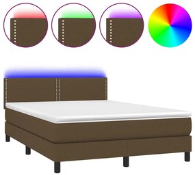 Letto a Molle Materasso e LED MarroneScuro 140x190cm in Tessuto