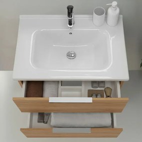 Mobile bagno sospeso 100cm rovere con cassetti lavabo e specchio Elva