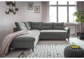Divano letto angolare in velluto grigio chiaro L, angolo sinistro Stylish Stan - Miuform