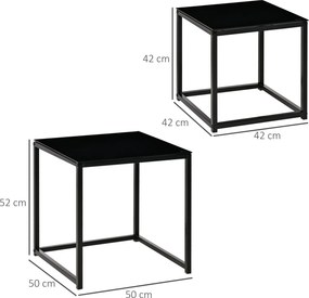 Set 2 Tavolini Moderni Piani in Vetro Temperato Nero...